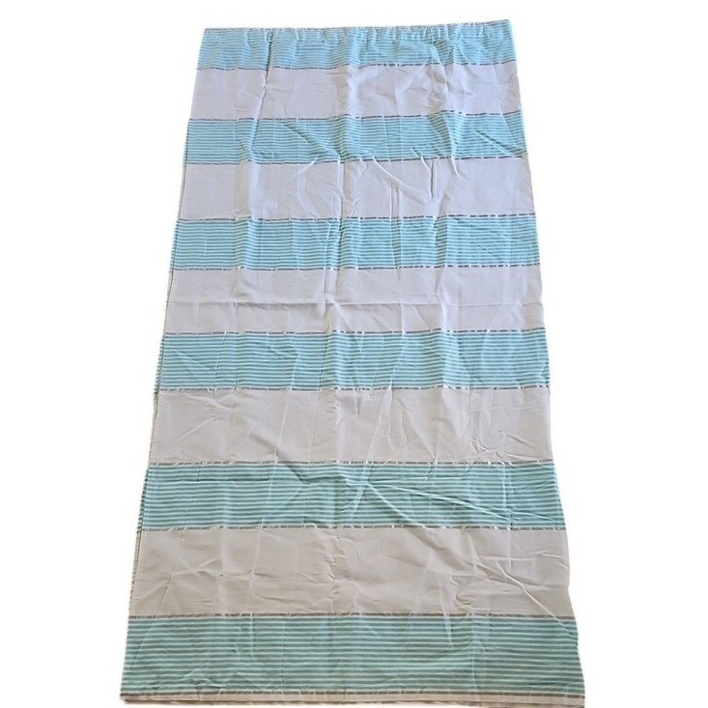 Caro Home Aqua Blue White Striped Cotton Shower Curtain Silver Metallic Accents